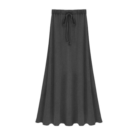 Women Maxi Skirt Adjustable Drawstring High Waist Side Slit Large Hem Long Skirt Solid Color A-Line Skirt