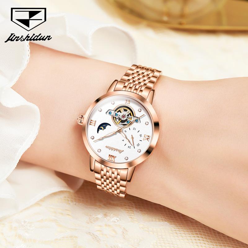 Orologi Meccanici Multifunzione JINSHIDUN, Eleganti Orologi da Donna Scheletrati Impermeabili