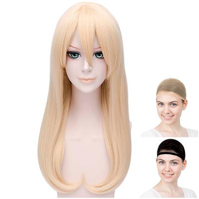 Perruque Cosplay CaseEden, Premium, Lisse, Mi-Longue, 50cm, Résistante à la Chaleur, Blond Doré Clair, WIG5439