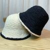 Black White Edge Knitted Plush Fisherman Hat for Women Autumn and Winter New Style Large Head Circumference Bucket Hat Japanese Style Small Face