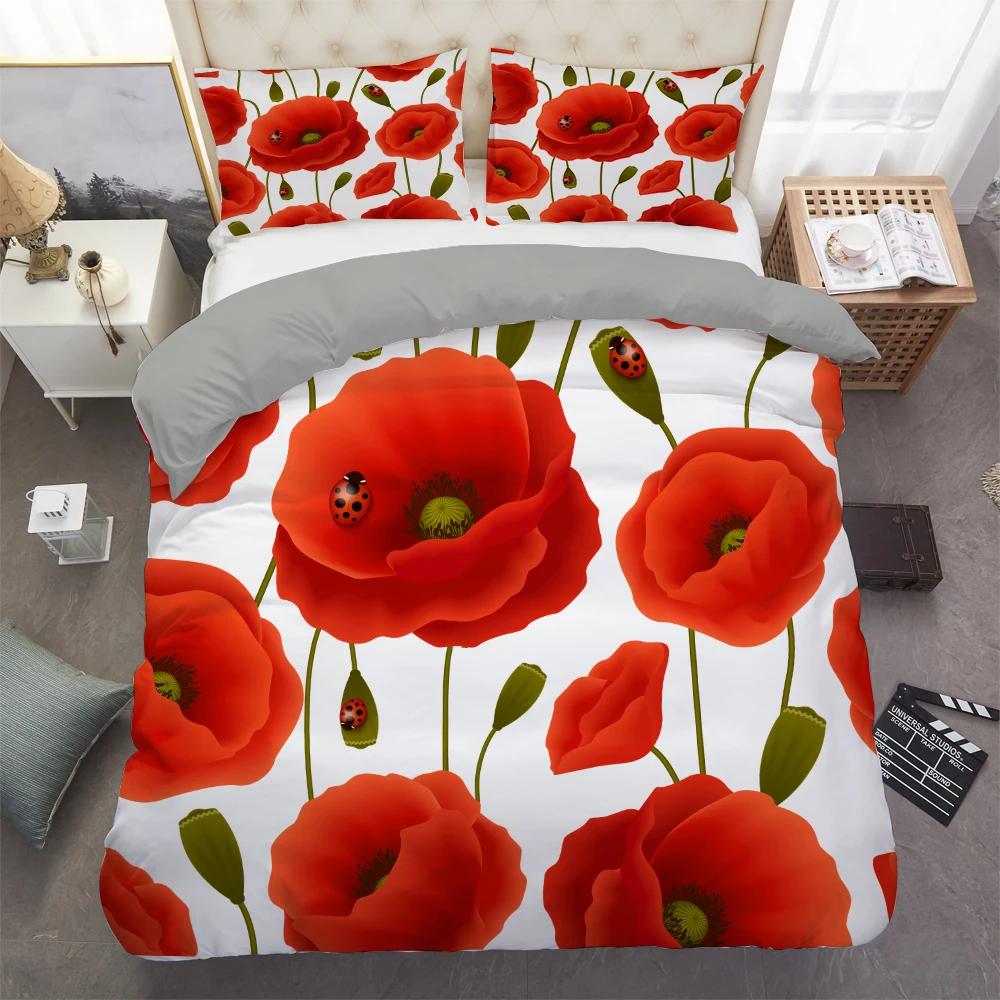 3D Shiny Red Golden Rose Flowers Duvet Cover Set with Pillowcase Valentine's Day Luxury Bedding Set Bedroom Dorm Decor Bed Sets