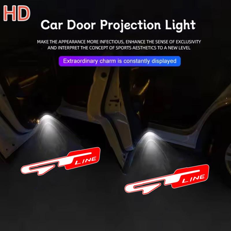 AOTI9 Car Door Badge Welcome Logo Light HD Laser Projector Lamps Accessory For Hyundai Peugeot GT Line Emblem R Ceed Sorento Sportage