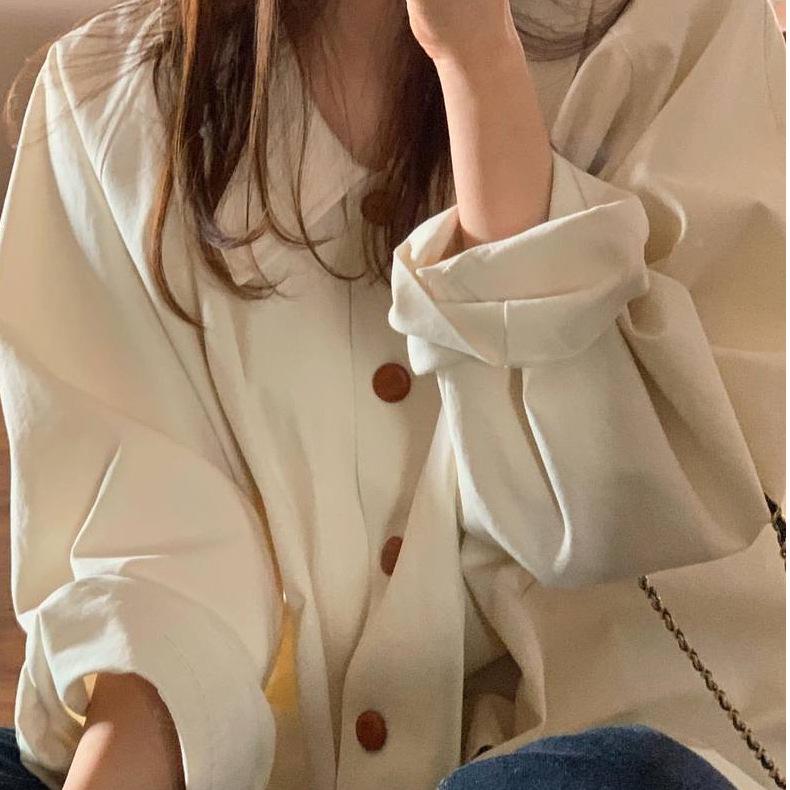 Korean Chic Minimalist Oversized Long Sleeve Lapel Shirt