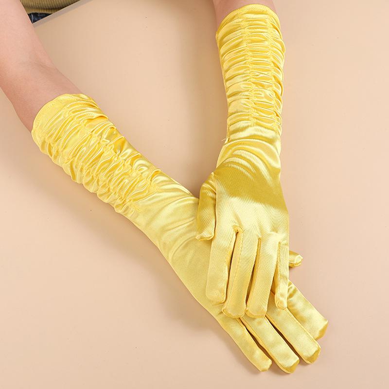 Sommer Sonnenschutz Satins Brauthandschuhe – Lange gefaltete Fingerhandschuhe für Hochzeiten, Partys und Modeveranstaltungen