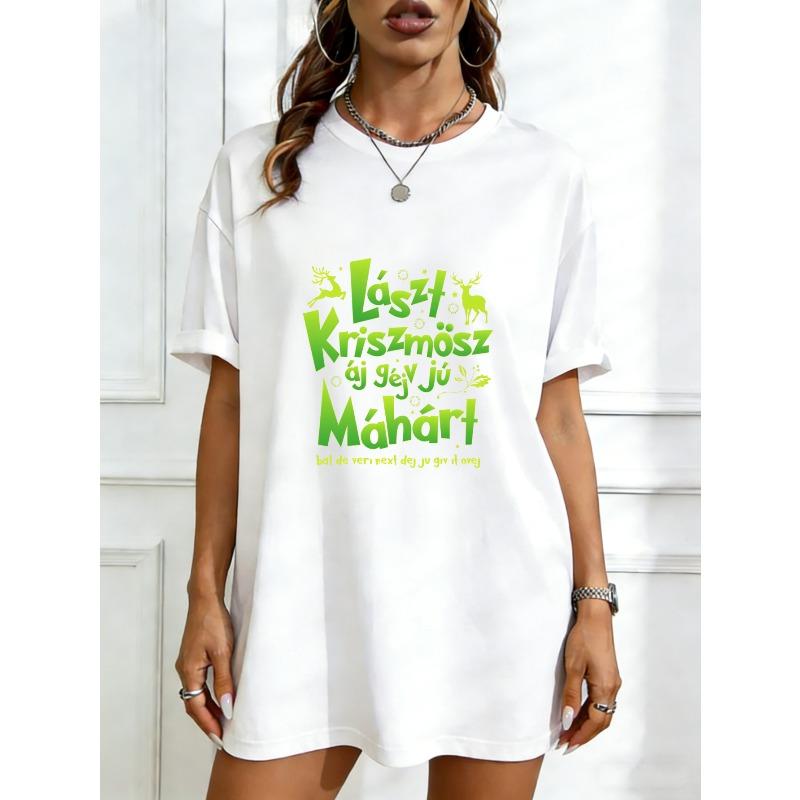 

Oversized T Shirt Black Christmas Reindeer And Text Print For Holiday Season XXXXL білий