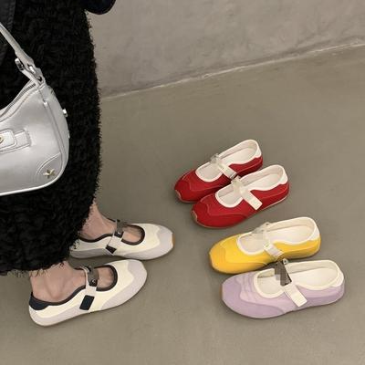 Korean Versatile Round Head Soft Flat Bottom Velcro German Training Shoes 2025 Autumn Non-slip Comfortable Breathable Shallow Mouth Single Shoes Women
