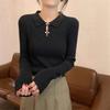 Bottom shirt women's spring and autumn new slim-fit high-end design sense inside knitted sweater polo collar top