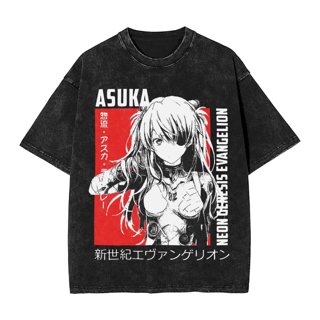 EVA Unit-01 Neon Genesis Evangelion Graphic Print T-shirt Men Women Vintage Washed Cotton Summer New Tee Streetwear Harajuku Style Loose Oversized Top