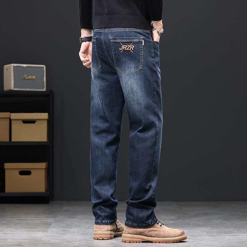 New Men's Loose and Slimming Trend Retro Washed Straight Leg Elastic Jeans