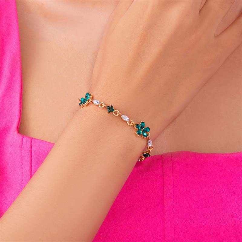 Luxury Colorful Zircon Flower Bracelet For Women Girls Korean Sweet Gold Color Crystal Adjustable Bracelet Jewelry Gift