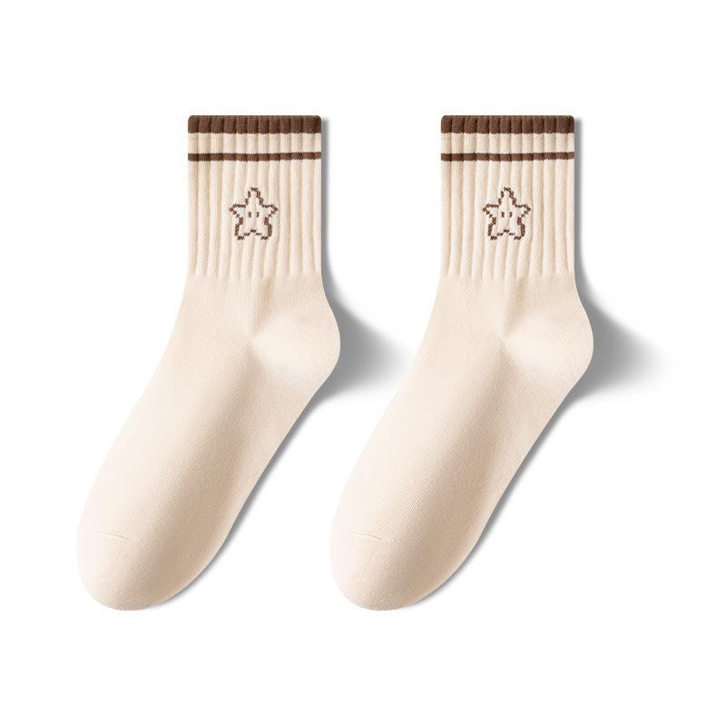 Women's Mid-calf Socks, Solid-colored Cotton-soled Spring and Autumn Girls' Striped Socks, Loafers, Long Socks, Autumn and Winter Sports Cotton Socks
