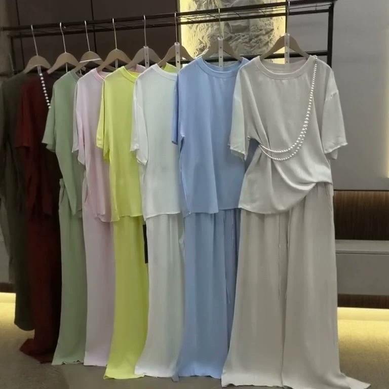 Spring and Autumn New European and American Women's Clothing Cross-border Long Sleeve Crew Neck T-Shirt Top Casual Wide Leg Pants Two-piece Set