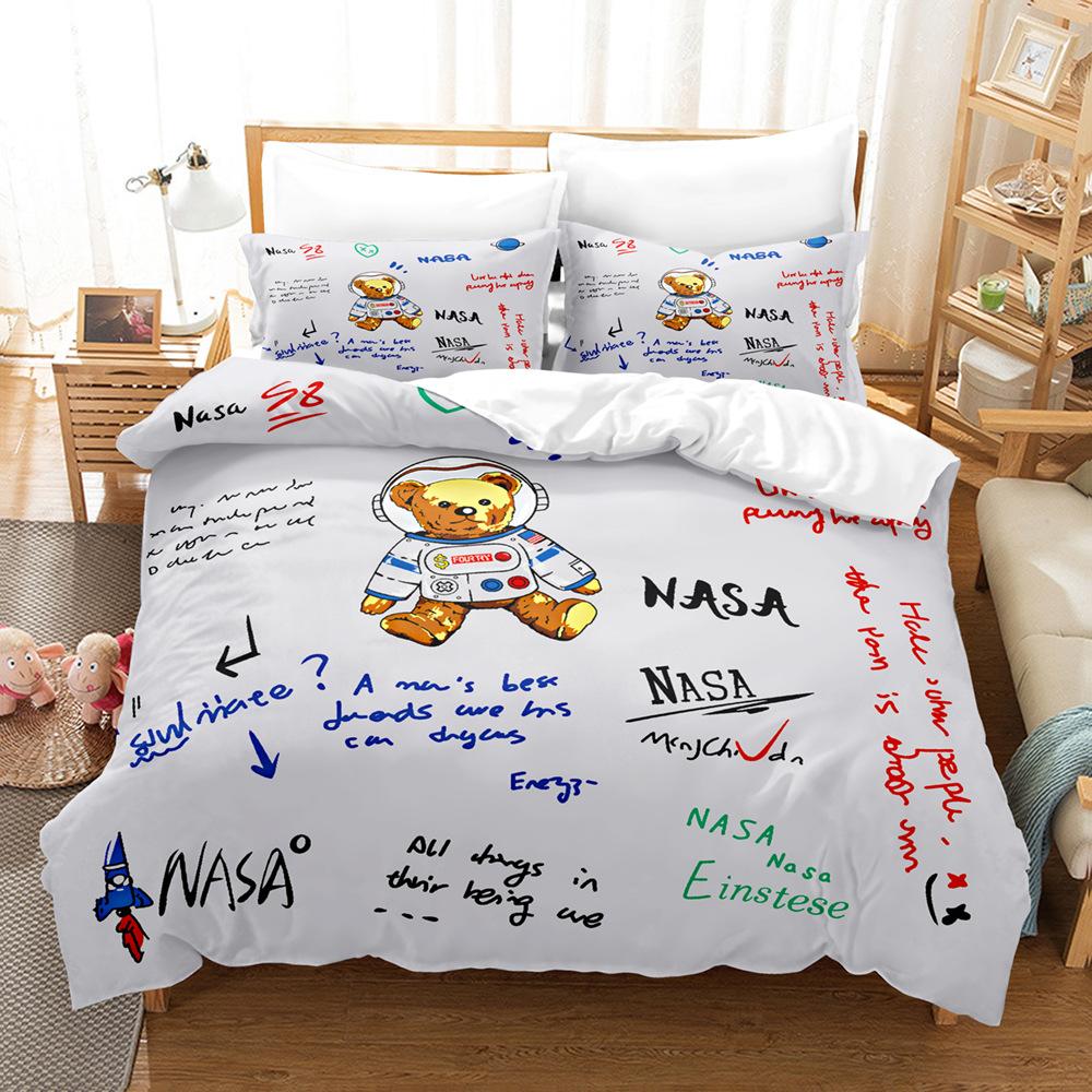 Custom Astronaut 3D Digital Printing Three-Piece Set Household Bed Sheet Quilt Cover