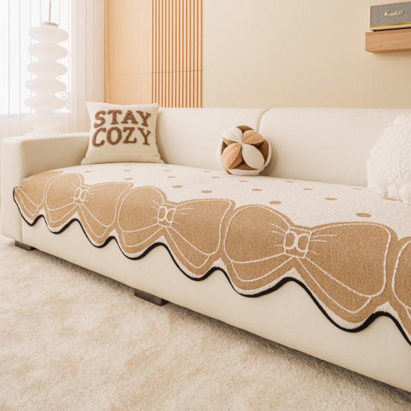 Frosty Thicken Settee Pad Cushion Anti-Slip Vintage Bowknot Fleece Settee Cushions Sitting Space Black Custom-fit Thermal Couch Mats