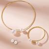 Artificial Pearl Jewelry Set With Diamondaccented Necklace Earrings And Bracelet For Women