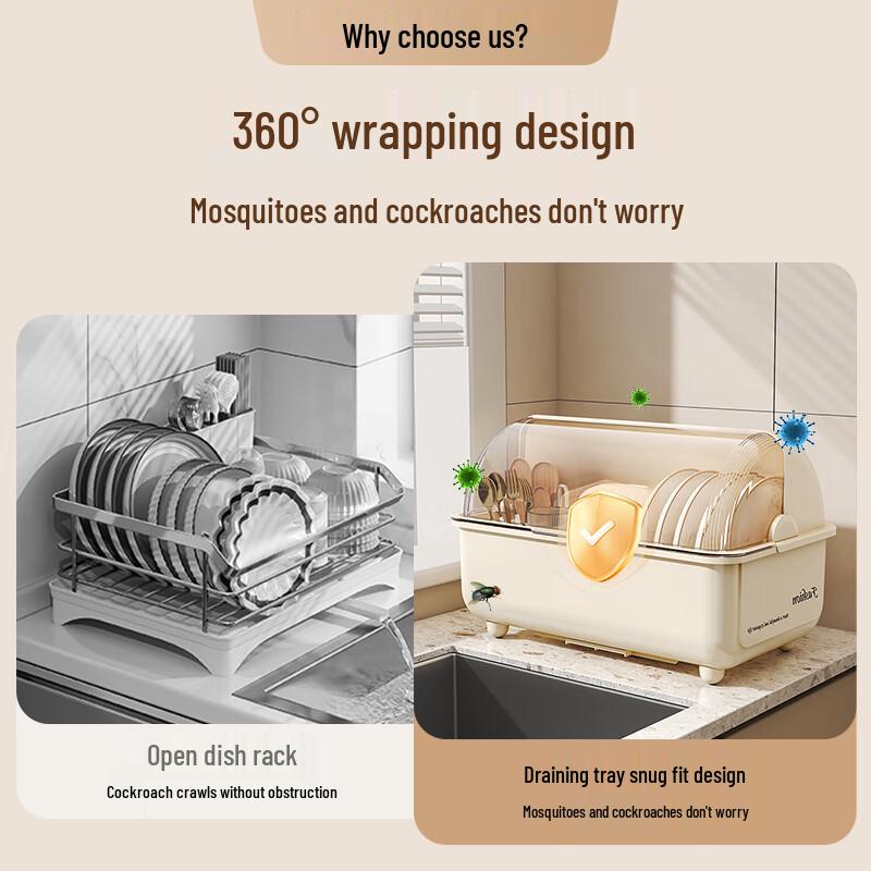 Kitchen Dish Drying & Storage Rack with Lid