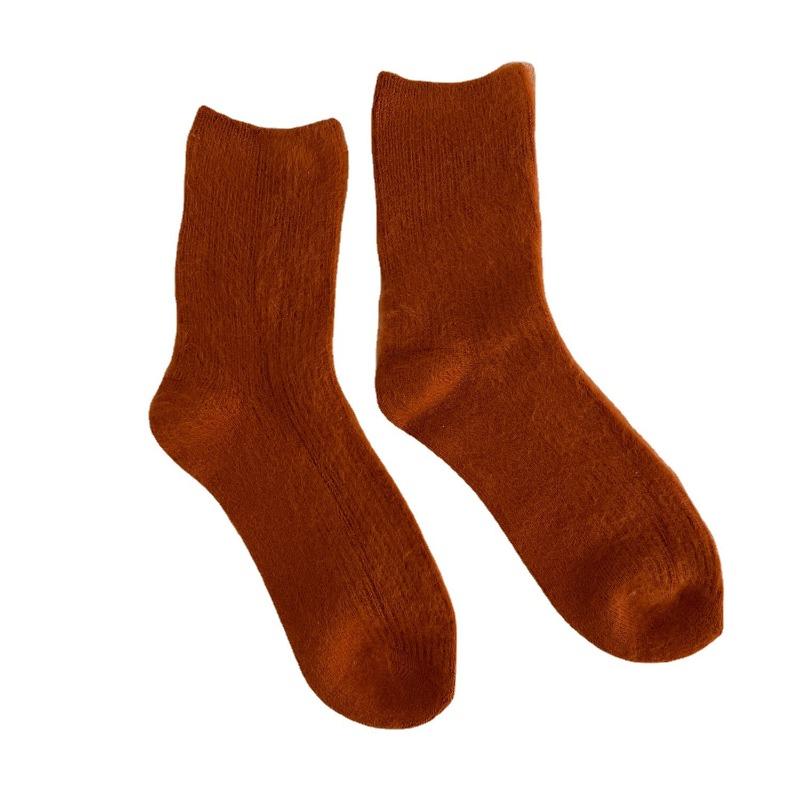 Ladies Autumn Winter Thickened Sweet Soft Waxy Solid Color Medium Tube Pile Socks