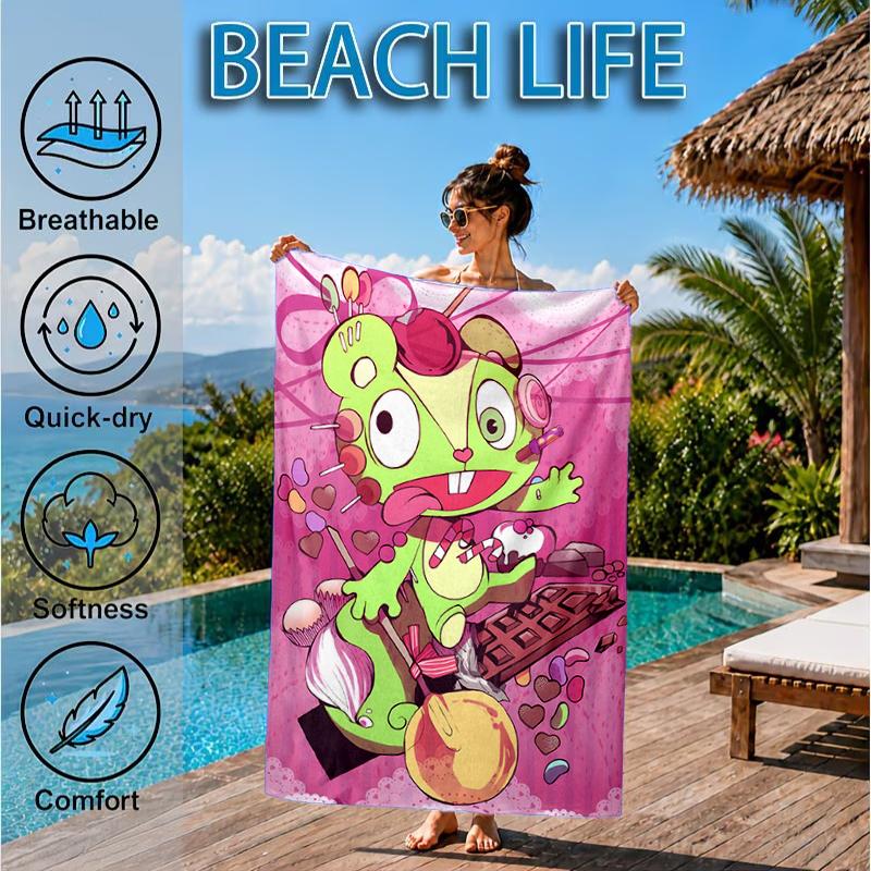 Toalla de Playa Aniversario de Happy Tree Friends, Toalla de Playa de Microfibra, Perfecta Para Piscina, Playa, Viajes, Decoración del Hogar, Regalos para Fans de Fiestas en la Playa