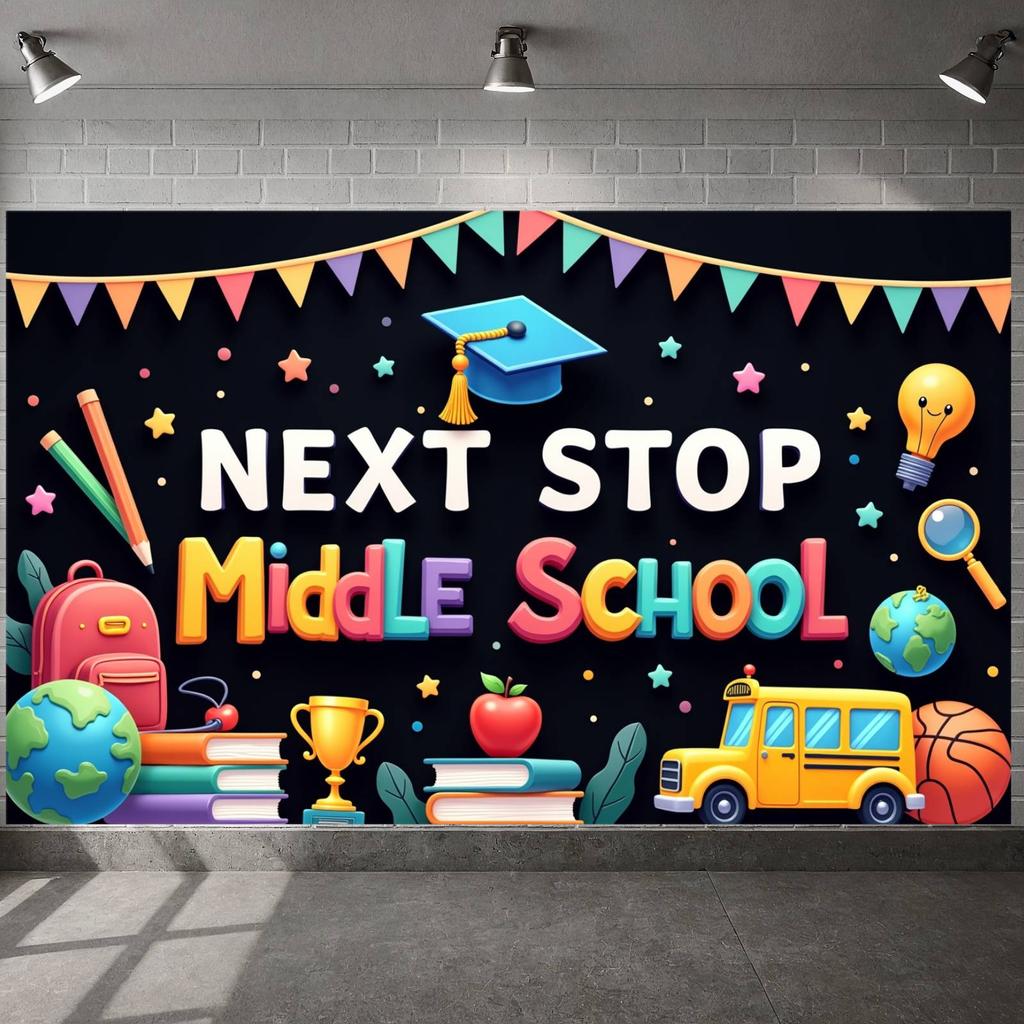 Back To School Banner Educational Elements School Celebration Background Next Stop Display Star Decorations Graduation Backdrop