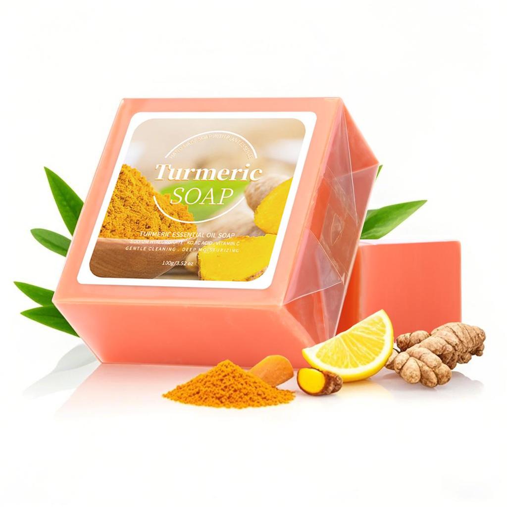 Handmade Turmeric Bamboo Charcoal Soap with Aloe, Papaya, Goat Milk, Sea Salt & Essential Oils
