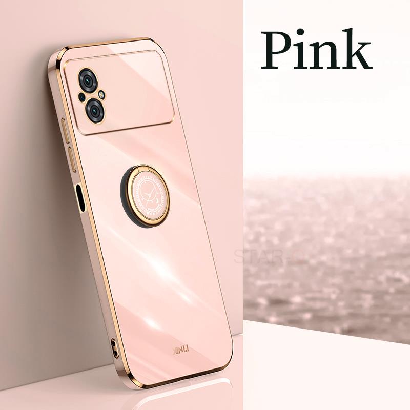 Poko M5s Luxury Ring Holder Plating Case for Xiaomi Mi Poco M4 M5 4g M 4 5 5g Silikonový stojánek Zadní kryt Funda Pocom4 Pocom5