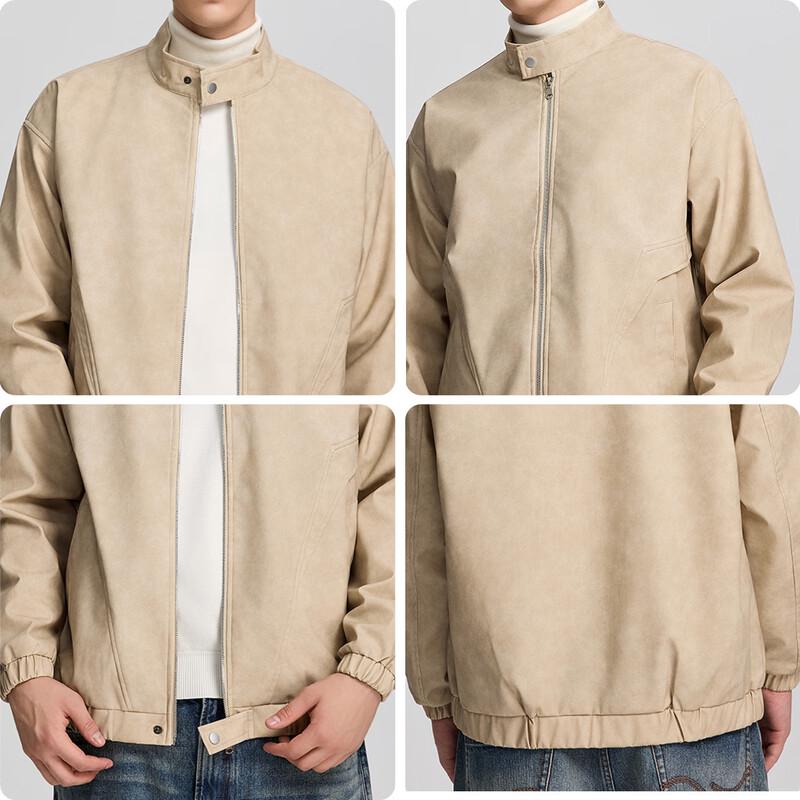 Mark Fairwhale Men's Stand Collar Faux Leather Jacket