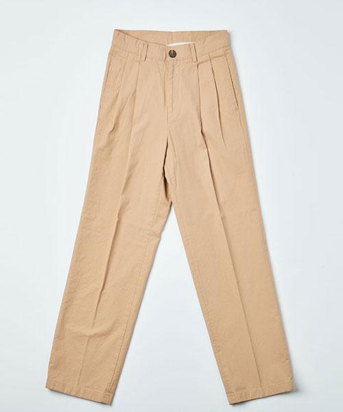 Moseu Washed Cotton Pintuck Pants_Beige