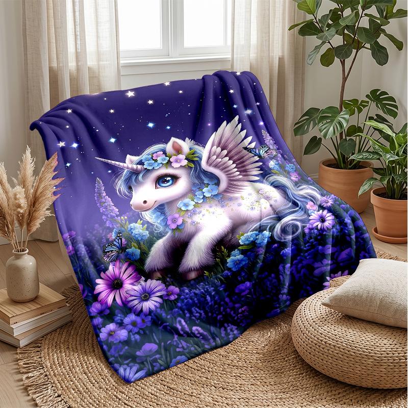 Fairy Tale Unicorn Theme Blanket Lightweight Warm Flannel Blanket Decorative Throw Blanket for Home Decoration