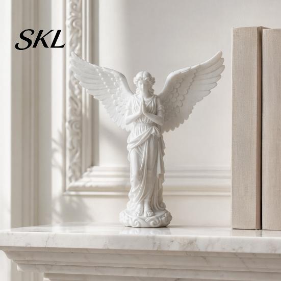 Retro Angel Ornament 3D Printed Praying Figurine, Guardian Angle Statue, Shelf Figurine Artistic Winged Women Decoration for Home Office, Housewarming