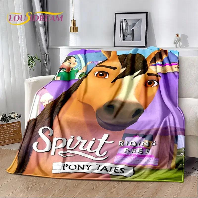 Spirit Riding Free Horses Cartoon Soft Plush Blanket,Flannel Blanket Throw Blanket for Living Room Bedroom Bed Sofa Picnic Cover