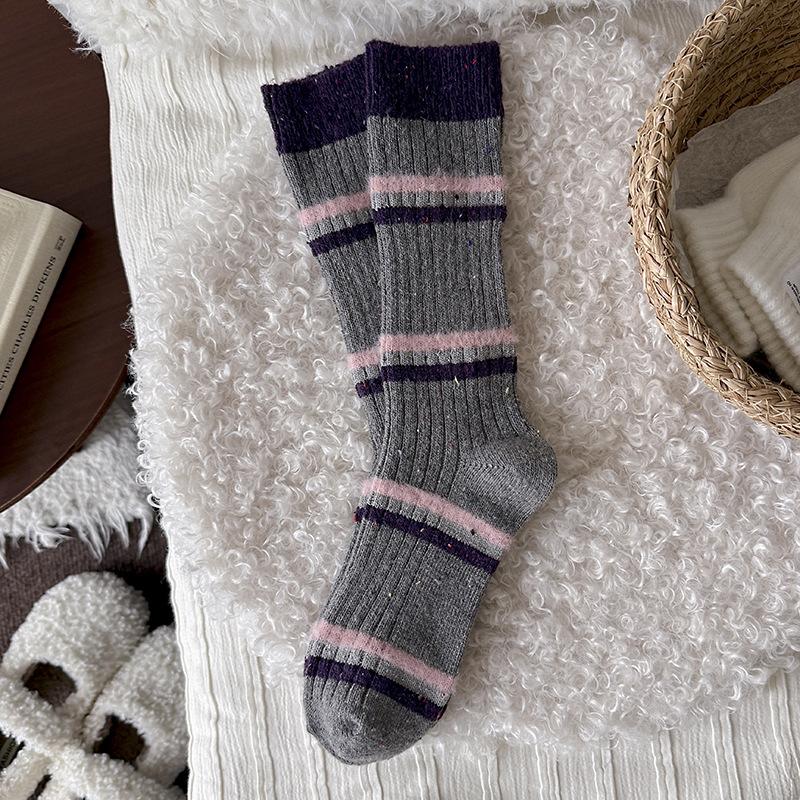 Wool Socks Children'S Stacking Socks Season Warm Thickened Retro Striped Stockings Tide Idea Yarn Tube Socks