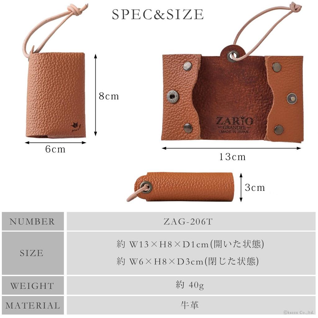 ZARIO-GRANDEE - Genuine Leather Tissue Cover with Leather Cord, Bi-fold, Compact Size, Made In Japan [ZAG-206T] (Orange)