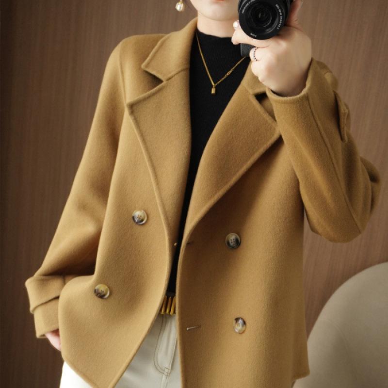 

Women s Woolen Coat - Trendy Short Loose Fit for Autumn/Winter 2025 with Suit Collar Medium верблюд