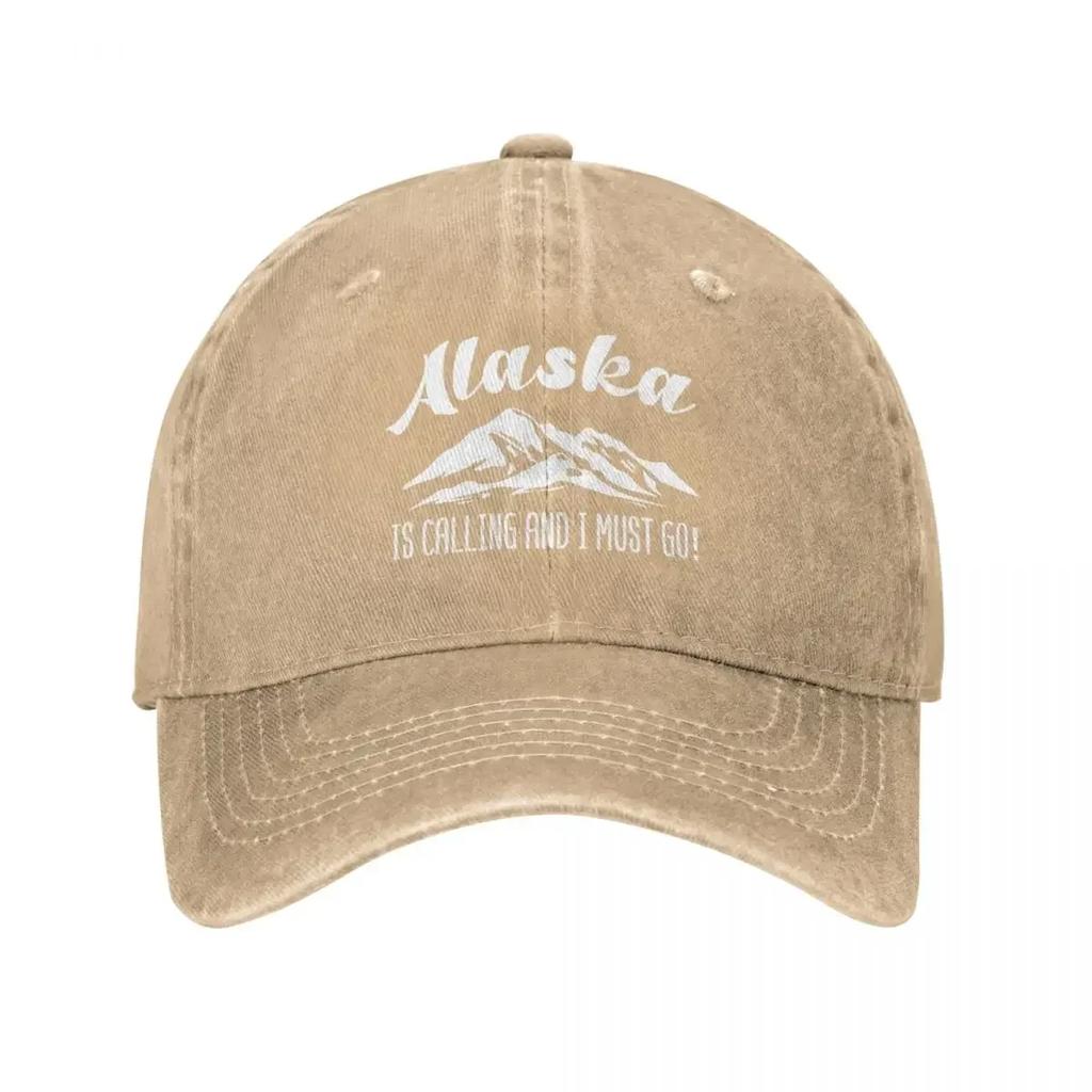 Lässige Alaska Ruft Berge Baseballkappe Unisex Damen Used Gewaschen Snapback Lustiger Reise Spruch Outdoor Workouts Hüte
