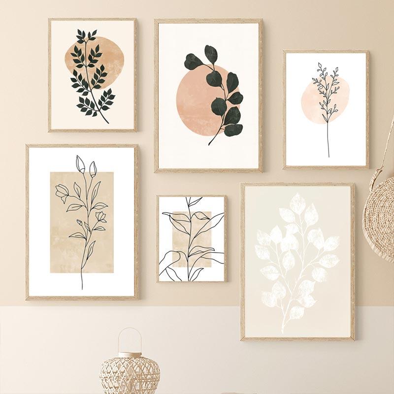 Boho Poster Botanical Floral Landscape Canvas Painting Abstract Lines Leaves Print Picture Living Room Decor Wall Art