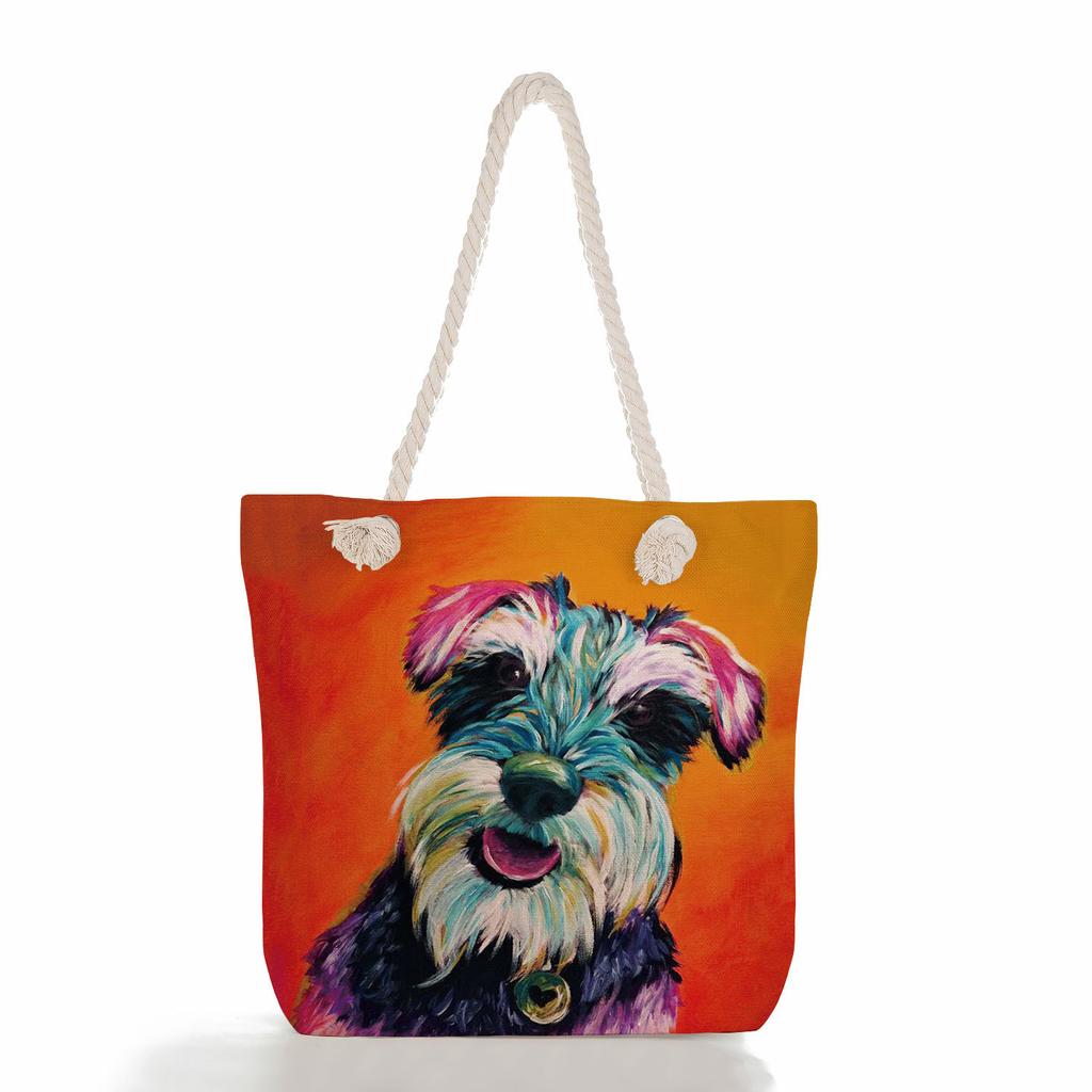 Multifunctional Dog Printed Thick Rope Shoulder Beach Bag Casual Large Capacity Handbag 7598 CLE
