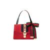 Gucci Sylvie gold buckle striped webbing grosgrain bow wide shoulder strap leather one-shoulder crossbody handbag small women's red