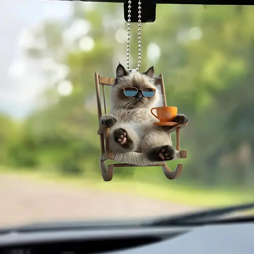 Dog Holding Baseball Bat, Cat Drinking Tea 2D Car Pendant Backpack Accessories Home Decoration Toy