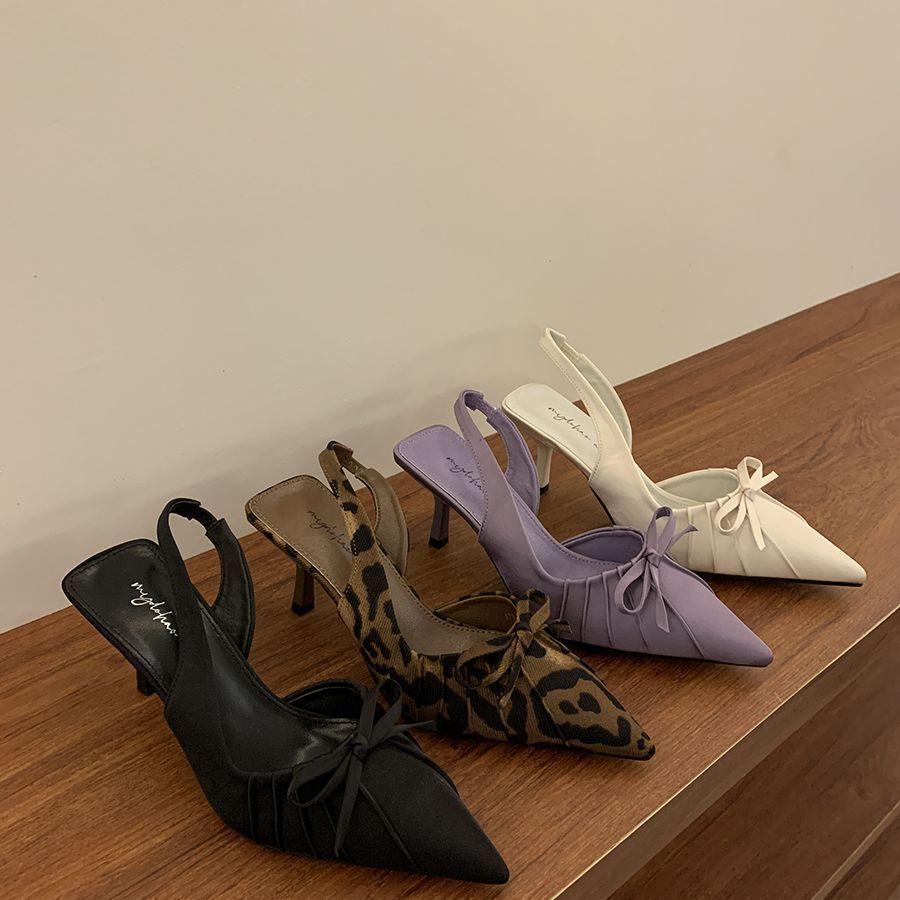 Temperament Socialite Pointed High Heels Female 2025 New French Beautiful Fairy Bow Single Shoes Bag Head Sandals