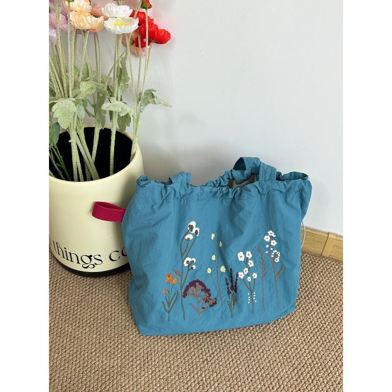 New letter printing bag women's large-capacity nylon shoulder bag casual versatile portable drawstring tote bag