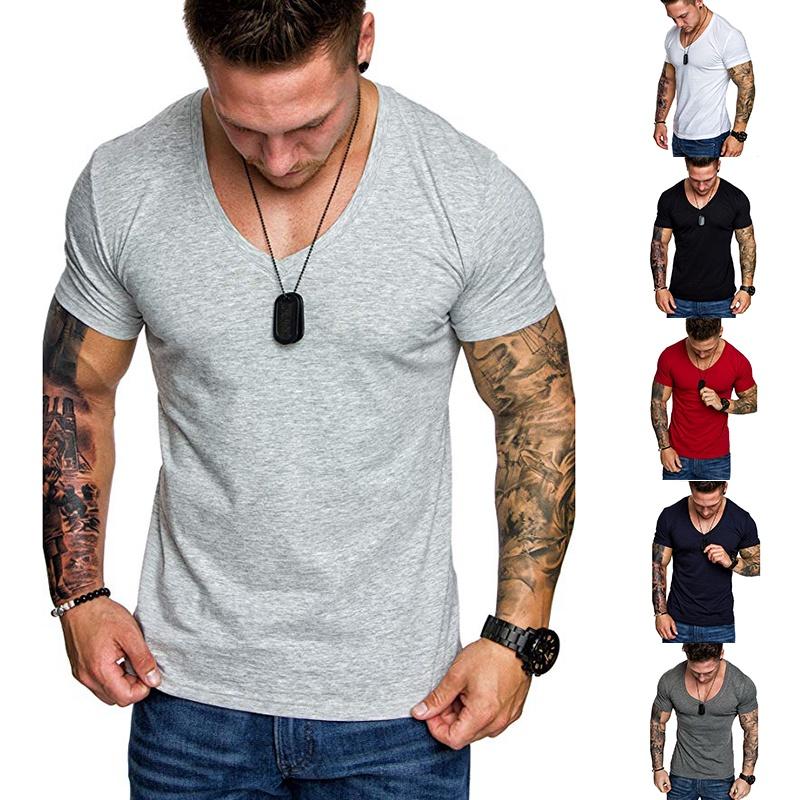 High-quality Men's Slim V Neck Short Sleeve Muscle Tee T-shirt For Casual Wear