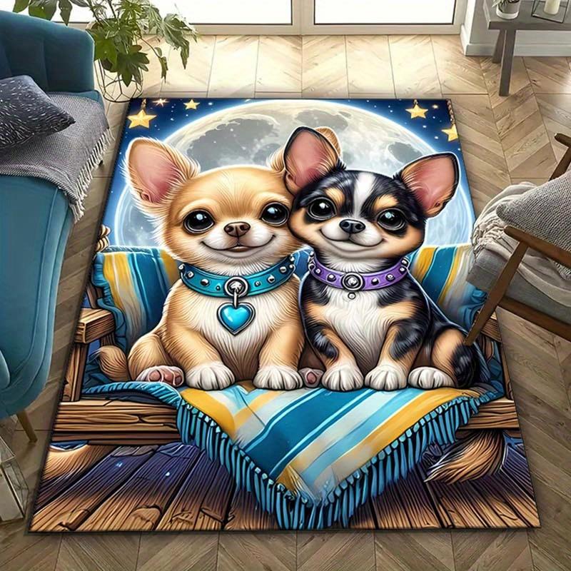 Chihuahua Printed Area Rug, Crystal Velvet, Non-Slip Bedroom & Living Room Carpet, 100% Polyester Home Decor Mat