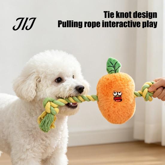 Plush Vegetable Toy Stuffed Dog Toy, Interactive Squeaky Chew Carrot Eggplant Aggressive Chewer Green Pepper with Rope Arm for Tug-of-war, Small