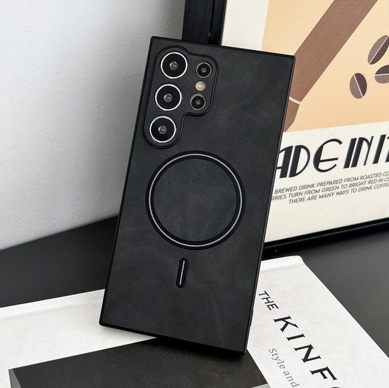 Carcasă de telefon pentru Samsung S25 Ultra S24 S23 S22 Plus, culoare solidă, piele mată, rezistentă la șocuri, subțire, magnetică, cu încărcare wireless, spate