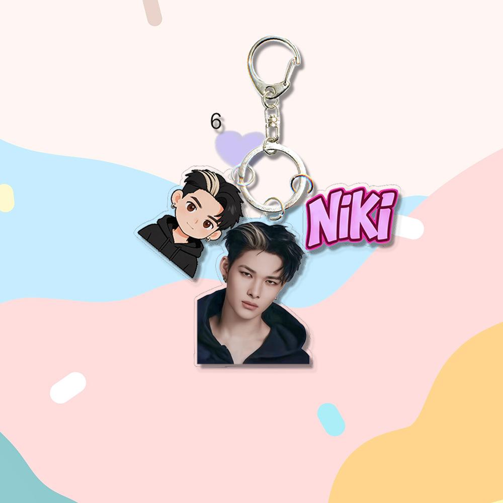 1pc ENHYPEN Keychain with Name Tag, Jungwon Jay Jake Sunghoon Sunoo Ni-ki Cute Figure & Real Photo 3-in-1 Triple Pendant Keyring, Engene Fans Gift