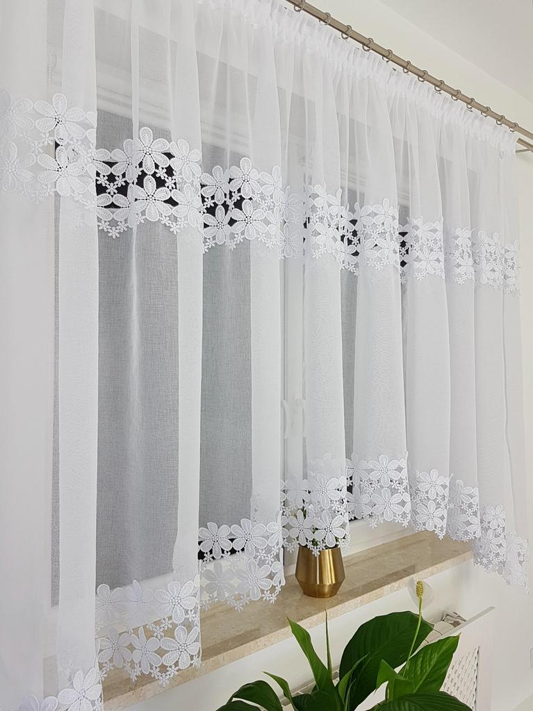 Ready-made Curtain Made of Sable Fabric with Double Guipure Lace 600x160 Cm