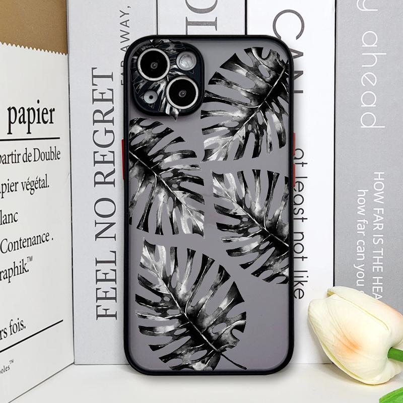 Palm Leaf Tree Black Leaves Phone Case for Samsung Galaxy S25 S24 S23 Ultra S22 Plus S21 FE 5G Shockproof Matter Hard Cover Skin