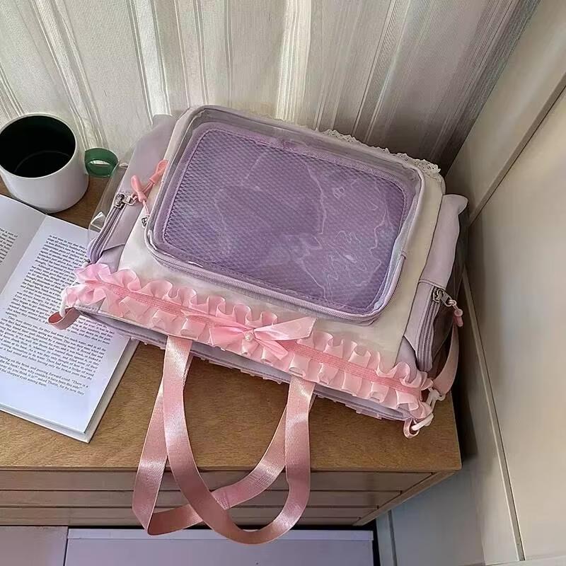 New Fashion Sweet Ita Bag Lolita Girl Transparent Shoulder Bag Women Large Capacity Ribbon Bow Tote Bag Cute DIY Display Handbag