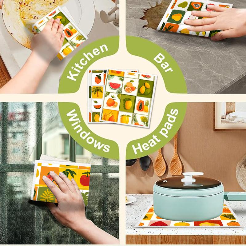 Cleaning Cloth Reusable Kitchen Dish Towels Eco-friendly Microfiber Orange Fruits Print Dishcloths Lint Free Washable Duster Rags Tea Towels 9*7inch