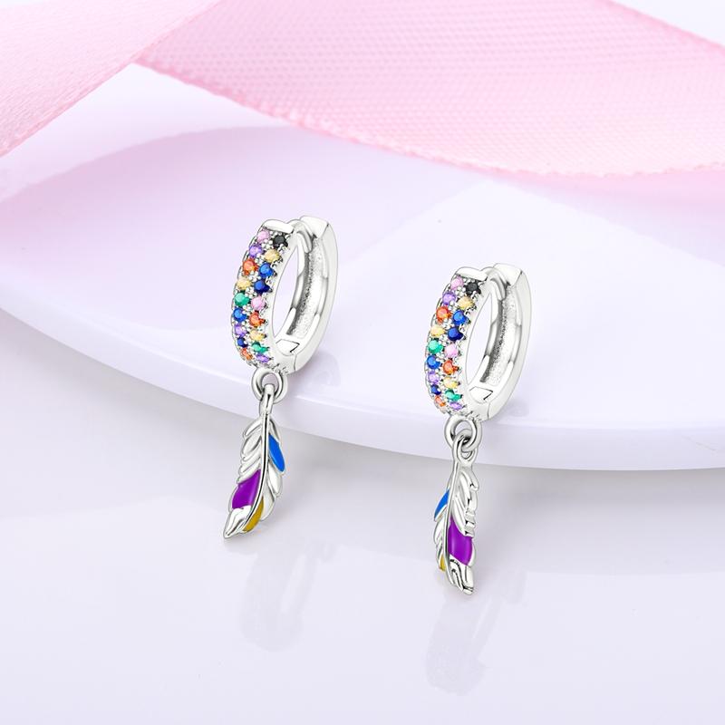 2023 925 Sterling Silver Earrings Flower Feather Hoop Earring Zircon For Women Making Jewelry Gift Dropshipping For Girl Women
